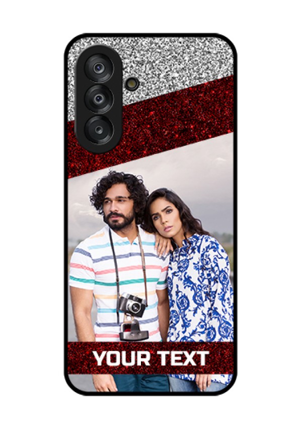 Galaxy A26 5G Custom Glass Phone Case - Image Holder With Glitter Strip Design
