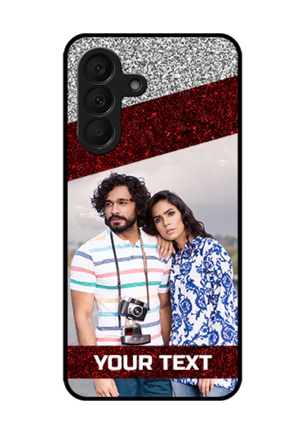 Samsung Galaxy A27 5G Custom Glass Phone Case - Image Holder With Glitter Strip Design