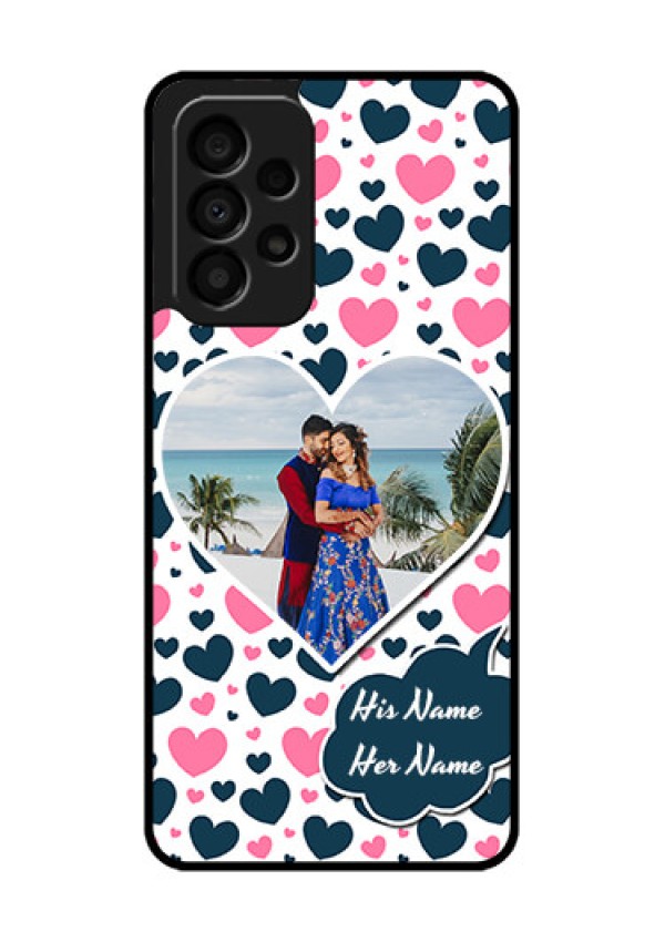 Galaxy A33 5G Custom Glass Phone Case - Pink & Blue Heart Design