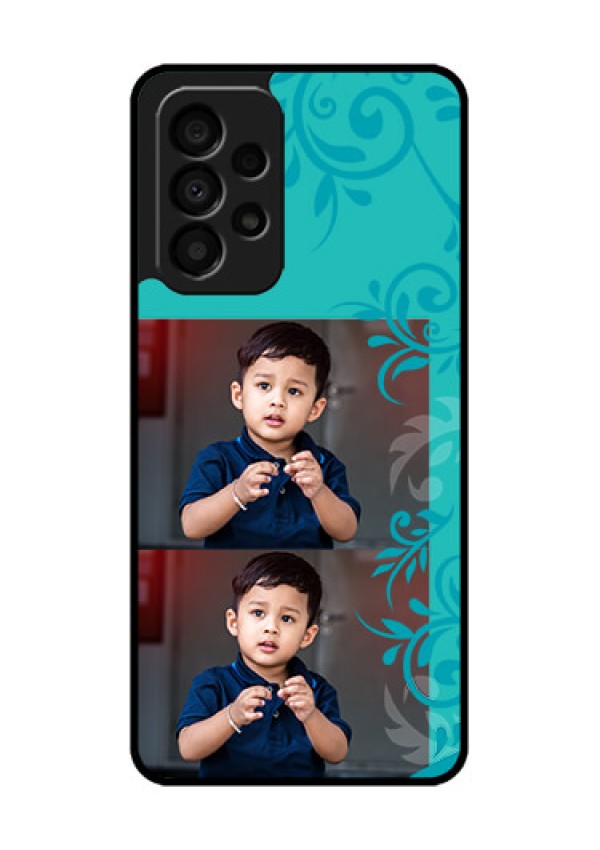Galaxy A33 5G Personalized Glass Phone Case - with Photo and Green Floral Design