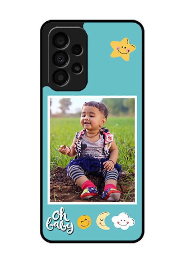 Galaxy A33 5G Personalized Glass Phone Case - Smiley Kids Stars Design