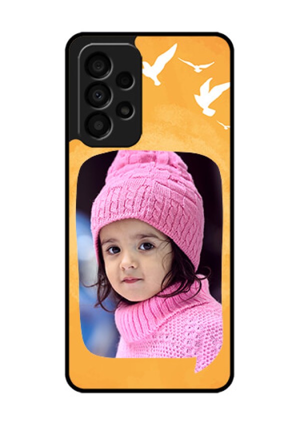 Galaxy A33 5G Personalized Glass Phone Case - Water Color Design with Bird Icons