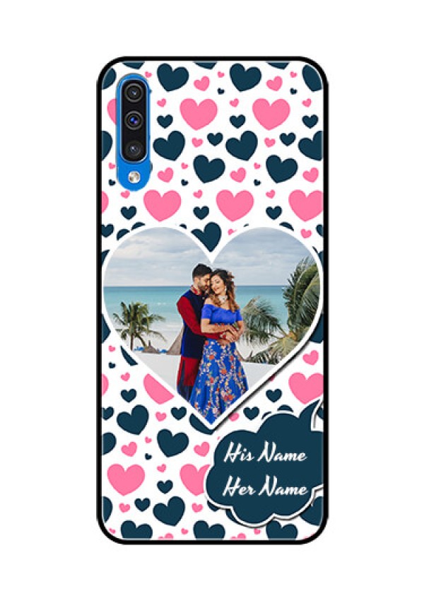 Samsung Galaxy A50 Custom Glass Phone Case  - Pink & Blue Heart Design