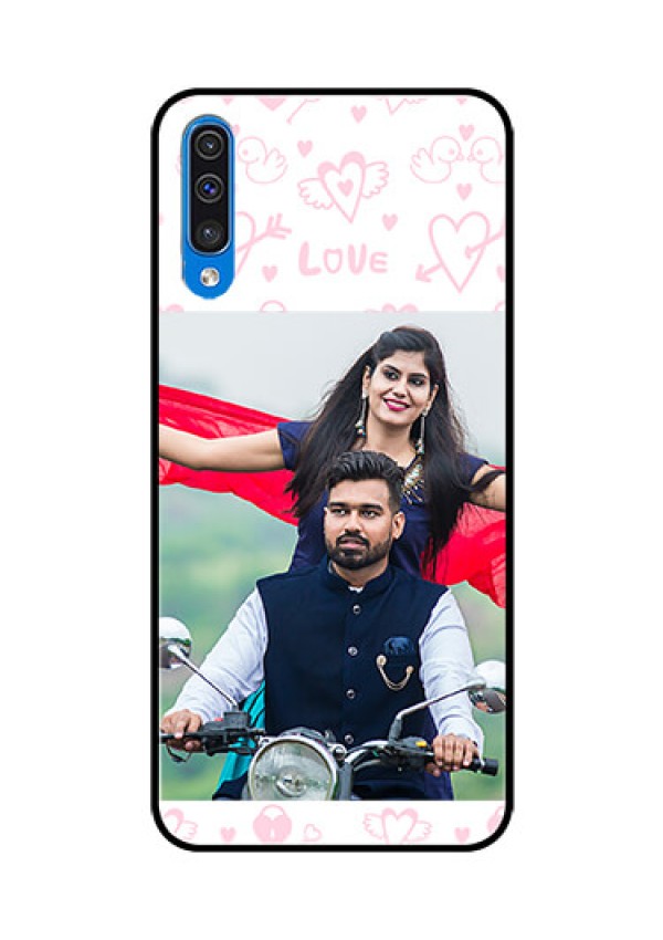 Samsung Galaxy A50 Custom Glass Mobile Case  - Pink Flying Heart Design