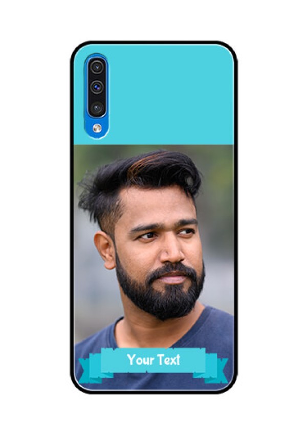 Samsung Galaxy A50 Personalized Glass Phone Case  - Simple Blue Color Design