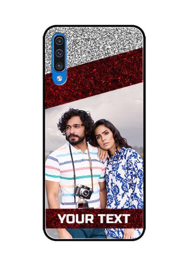 Samsung Galaxy A50 Personalized Glass Phone Case  - Image Holder with Glitter Strip Design