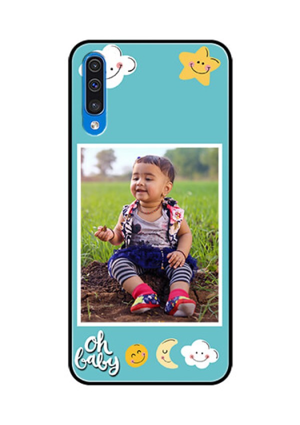 Samsung Galaxy A50 Personalized Glass Phone Case  - Smiley Kids Stars Design