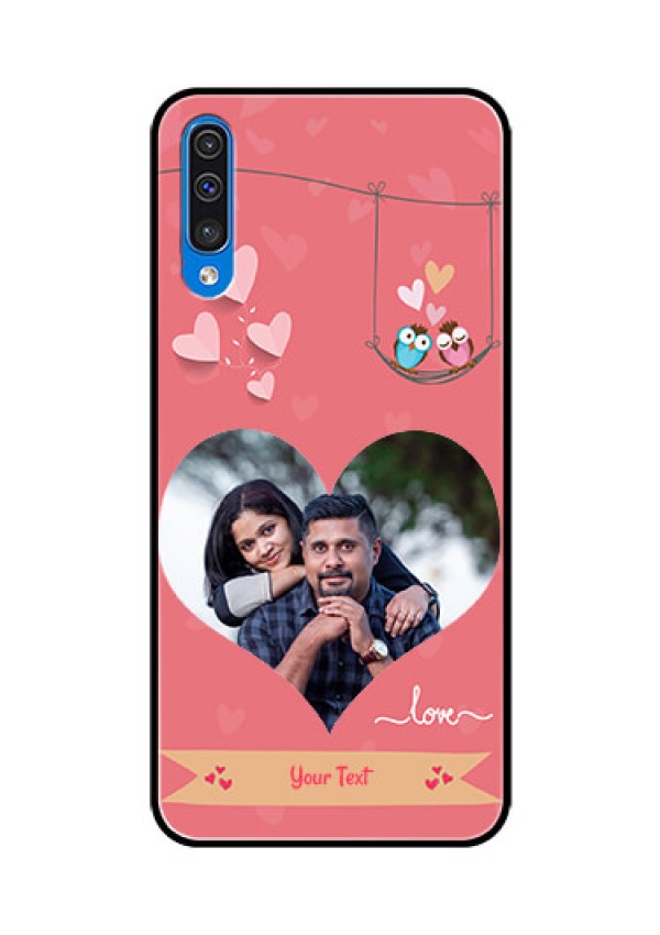 Samsung Galaxy A50 Personalized Glass Phone Case  - Peach Color Love Design 