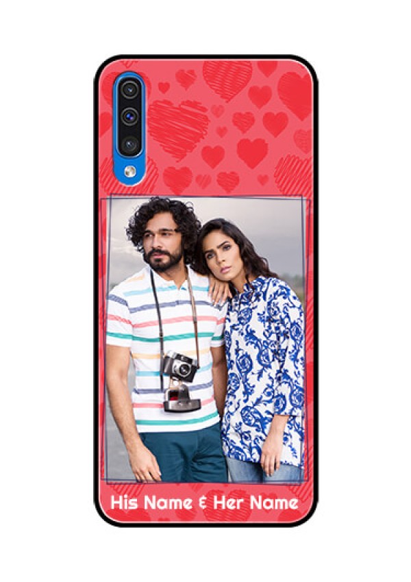 Samsung Galaxy A50 Photo Printing on Glass Case  - with Red Heart Symbols Design