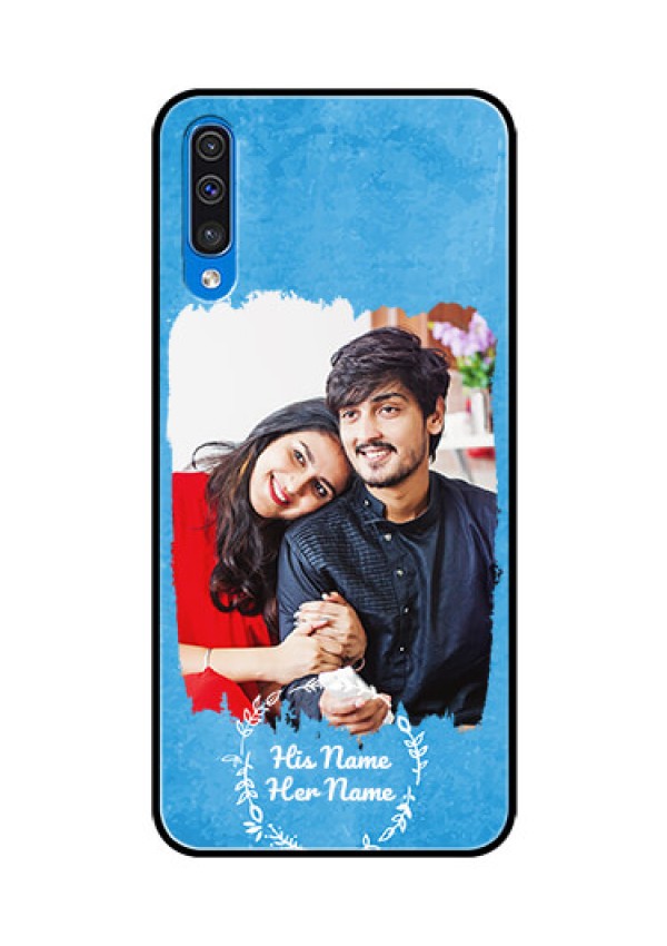 Galaxy A50 Custom Glass Phone Case - Blue Color Vintage Design