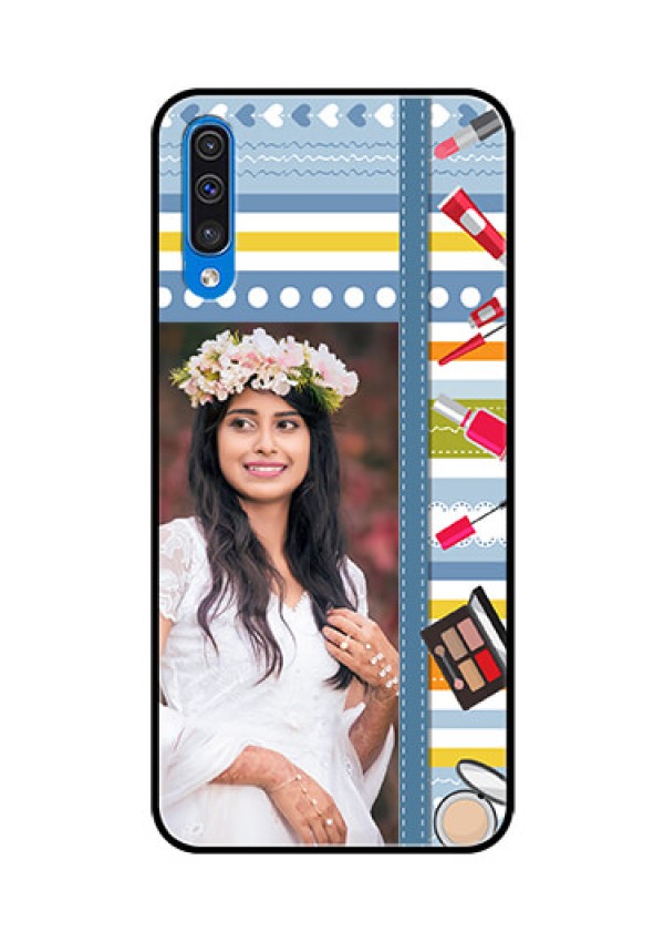 Samsung Galaxy A50 Personalized Glass Phone Case  - Makeup Icons Design