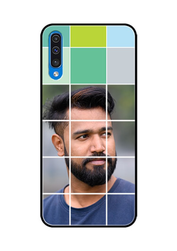 Samsung Galaxy A50 Photo Printing on Glass Case  - with white box pattern 