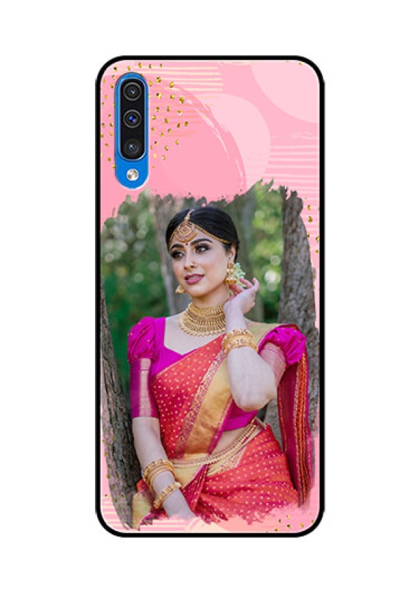 Samsung Galaxy A50 Personalized Glass Phone Case  - Gold Glitter Splash Design