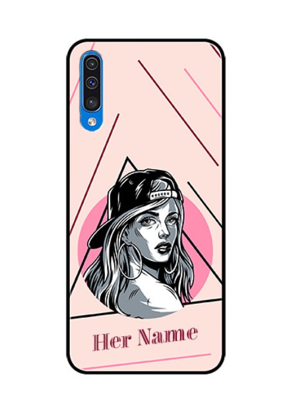 Galaxy A50 Personalized Glass Phone Case - Rockstar Girl Design