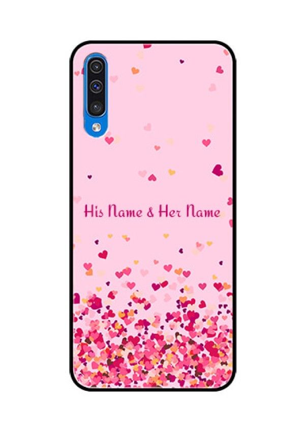 Galaxy A50 Photo Printing on Glass Case - Floating Hearts Design
