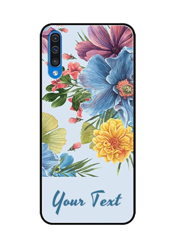 Galaxy A50 Custom Glass Mobile Case - Stunning Watercolored Flowers Painting Design