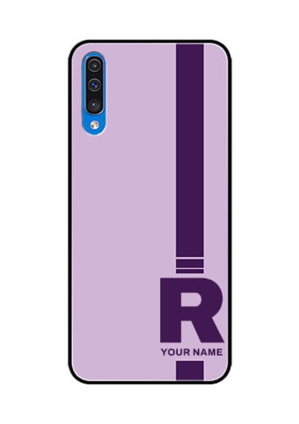 Galaxy A50 Photo Printing on Glass Case - Simple dual tone stripe with name Design
