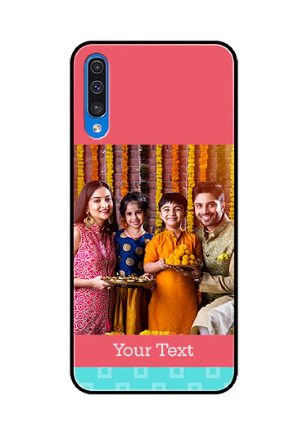 Samsung Galaxy A50s Personalized Glass Phone Case  - Peach & Blue Color Design