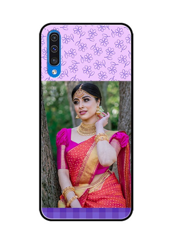 Samsung Galaxy A50s Custom Glass Phone Case  - Purple Floral Design