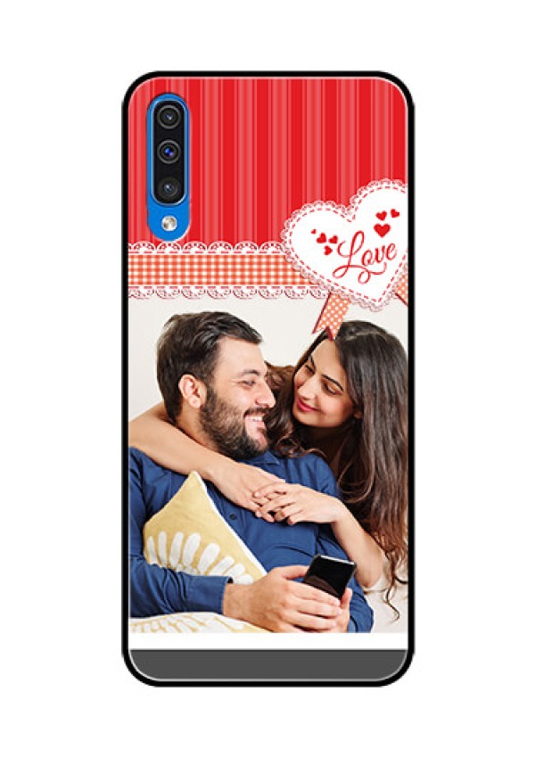 Samsung Galaxy A50s Custom Glass Mobile Case  - Red Love Pattern Design