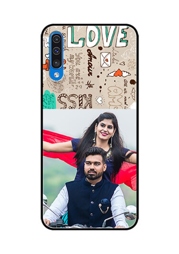 Samsung Galaxy A50s Custom Glass Phone Case  - Love Doodle Pattern 