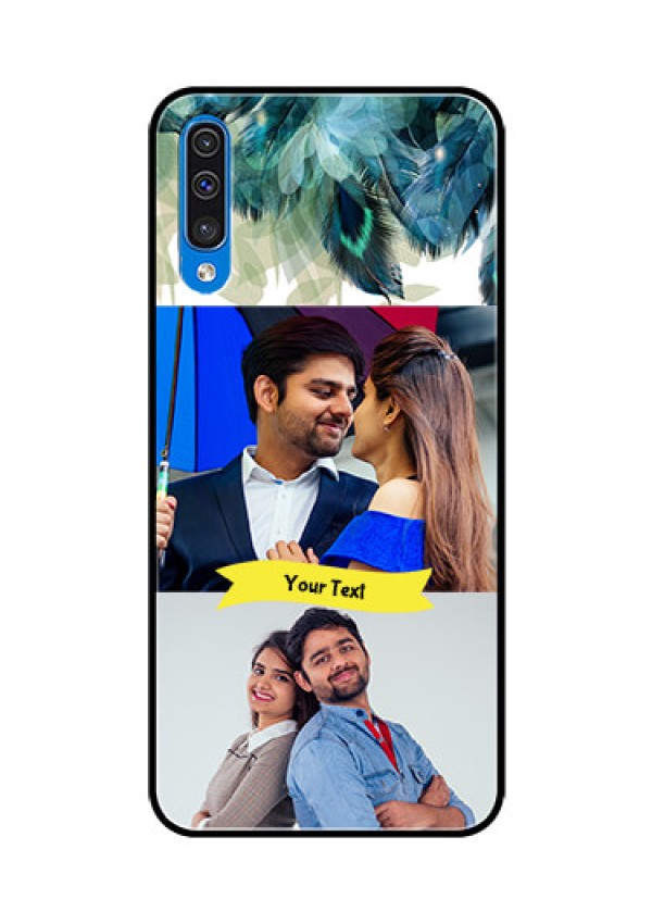 Samsung Galaxy A50s Personalized Glass Phone Case  - Image with Boho Peacock Feather Design