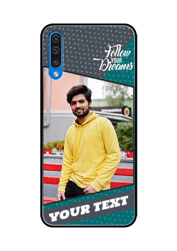 Samsung Galaxy A50s Personalized Glass Phone Case  - Background Pattern Design with Quote