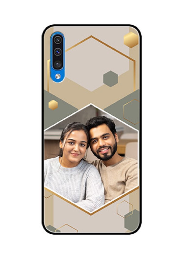 Galaxy A50s Photo Printing on Glass Case - Stylish Hexagon Pattern Design