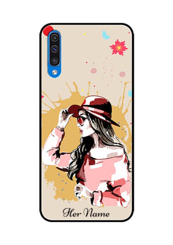 Galaxy A50s Photo Printing on Glass Case - Women with pink hat Design
