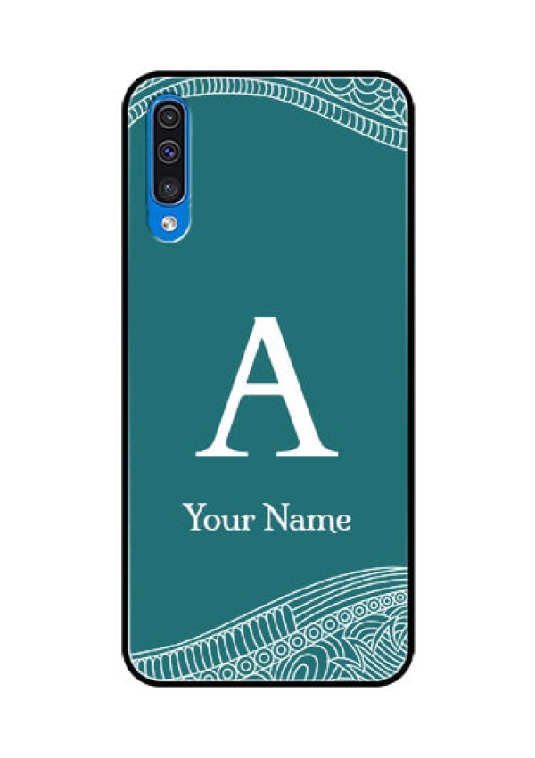 Galaxy A50s Personalized Glass Phone Case - line art pattern with custom name Design