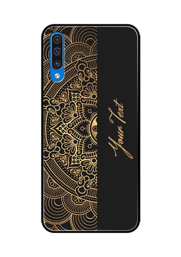 Galaxy A50s Photo Printing on Glass Case - Mandala art with custom text Design