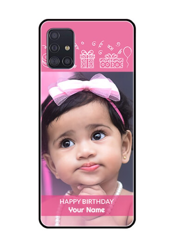 Galaxy A51 Photo Printing on Glass Case  - with Birthday Line Art Design