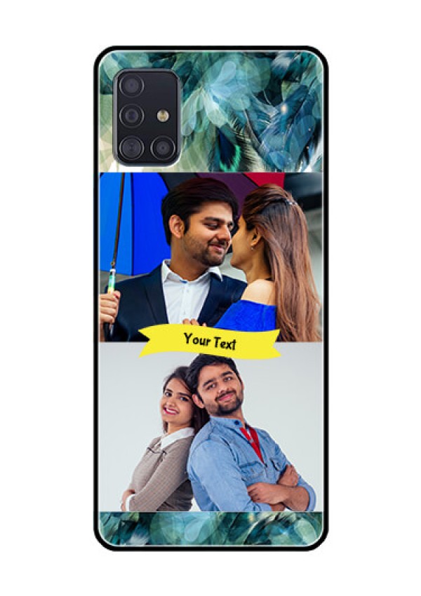 Galaxy A51 Personalized Glass Phone Case  - Image with Boho Peacock Feather Design