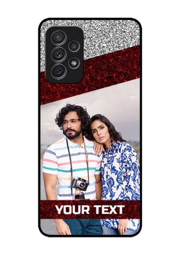 Galaxy A52s 5G Personalized Glass Phone Case - Image Holder with Glitter Strip Design