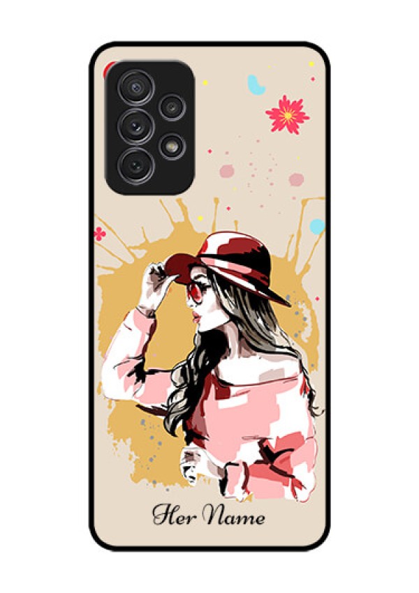 Galaxy A52S 5G Photo Printing on Glass Case - Women with pink hat Design