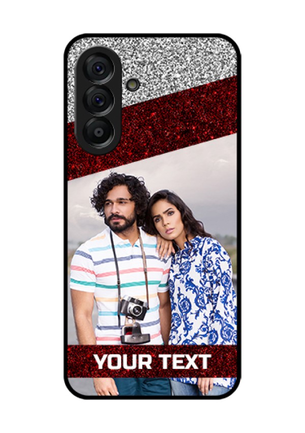 Galaxy A56 5G Custom Glass Phone Case - Image Holder With Glitter Strip Design