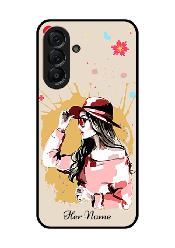 Galaxy A56 5G Custom Glass Phone Case - Women With Pink Hat Design