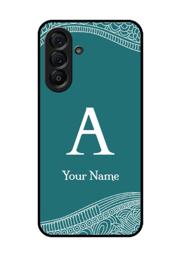 Galaxy A56 5G Custom Glass Phone Case - Line Art Pattern With Custom Name Design