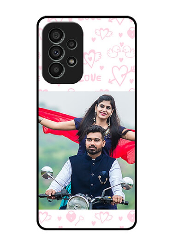 Galaxy A73 5G Custom Glass Mobile Case - Pink Flying Heart Design