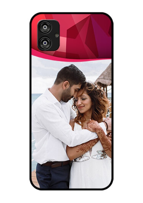 Samsung Galaxy F04 Custom Glass Mobile Case - Red Abstract Design