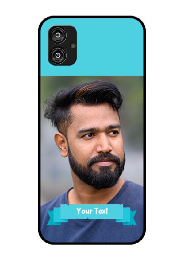 Samsung Galaxy F04 Personalized Glass Phone Case - Simple Blue Color Design