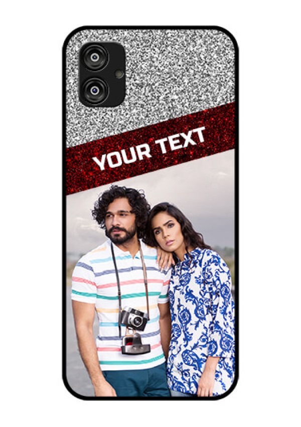 Samsung Galaxy F04 Personalized Glass Phone Case - Image Holder with Glitter Strip Design