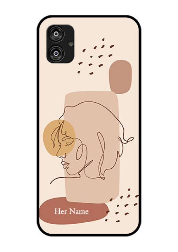 Galaxy F04 Photo Printing on Glass Case - Calm Woman line art Design