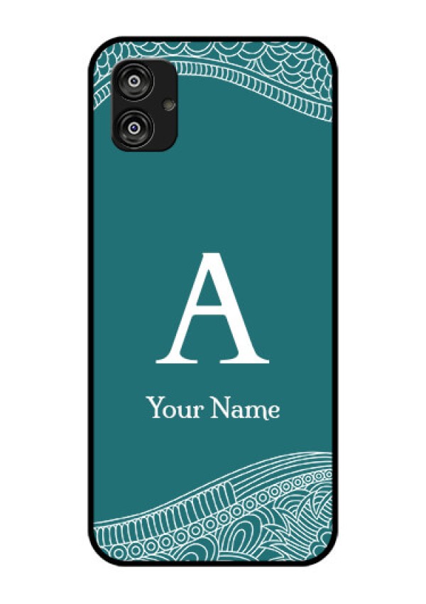 Galaxy F04 Personalized Glass Phone Case - line art pattern with custom name Design