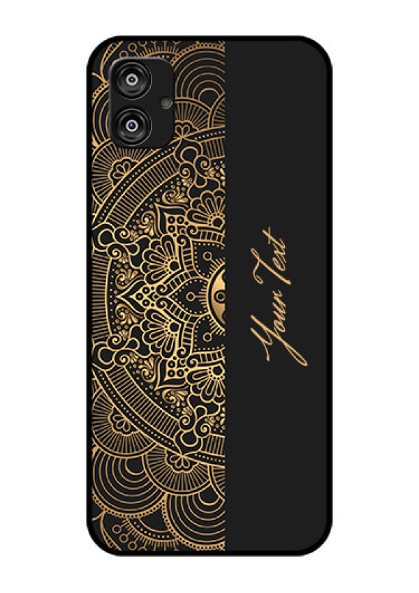 Galaxy F04 Photo Printing on Glass Case - Mandala art with custom text Design