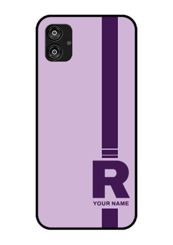 Galaxy F04 Photo Printing on Glass Case - Simple dual tone stripe with name Design