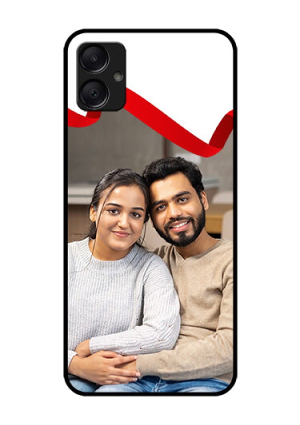 Galaxy F05 Custom Glass Phone Case - Red Ribbon Frame Design