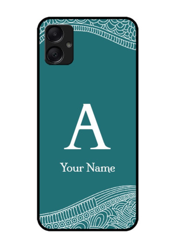 Galaxy F05 Custom Glass Phone Case - Line Art Pattern With Custom Name Design