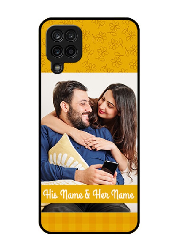 Galaxy F12 Custom Glass Mobile Case - Yellow Floral Design