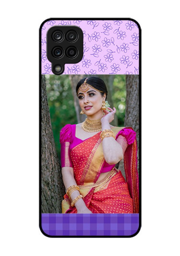 Galaxy F12 Custom Glass Phone Case - Purple Floral Design